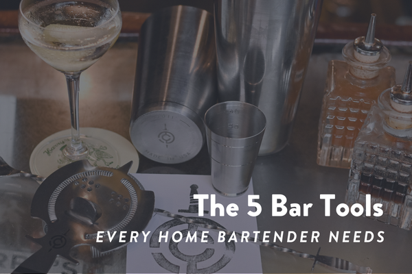 C&D Tools Boston Shaker, Hawthorne Strainer, Jigger, Bar Soon on table with drinks